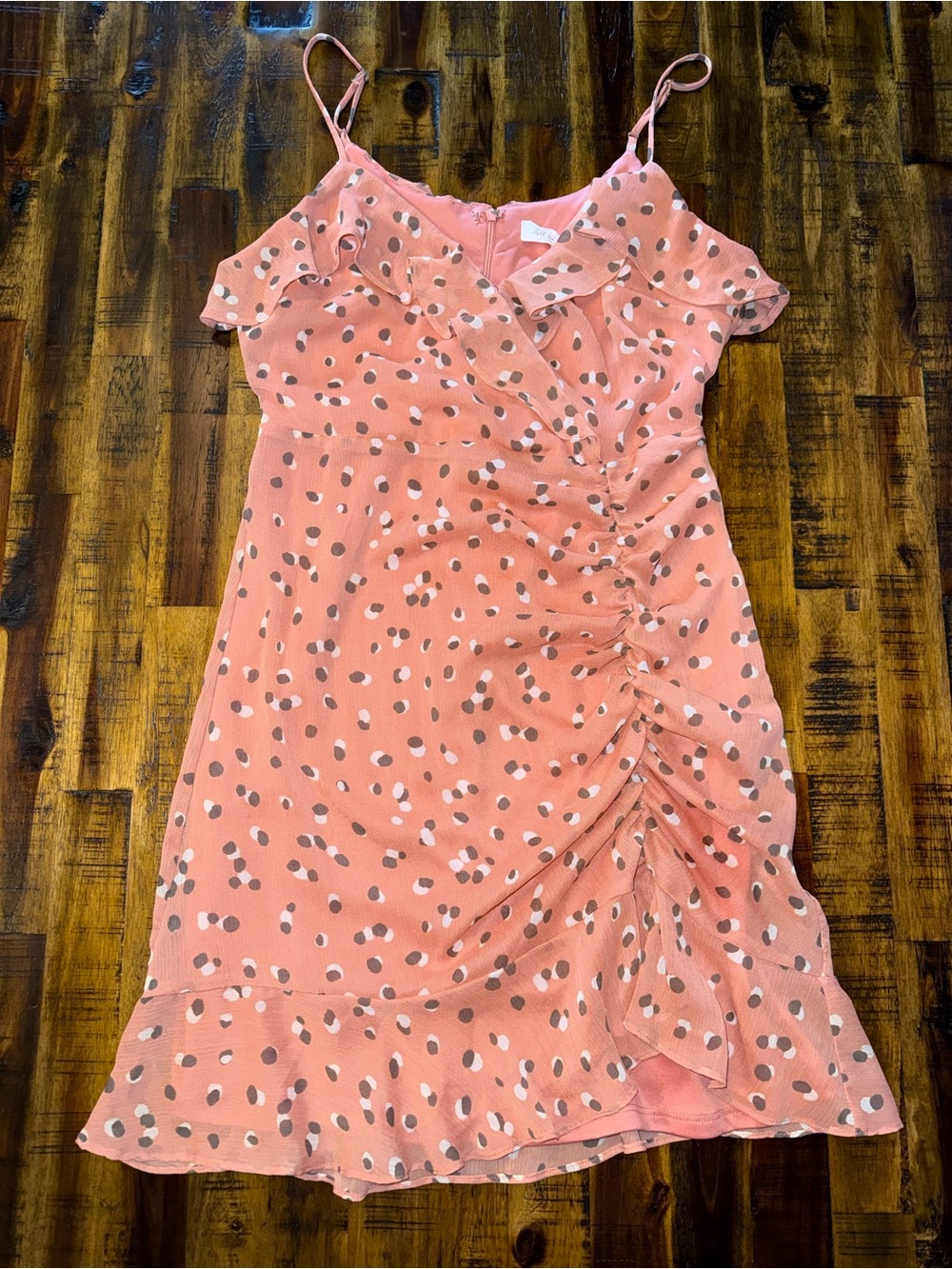 🌵All in Favor Pink summer flowy zip up tank top polka dot mini dress M